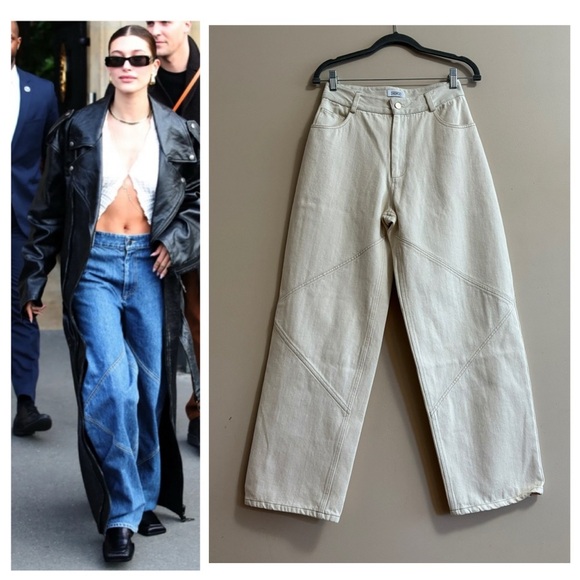 NOMIA NYC Sz 29 Paneled Wide Leg Jeans In Ecru new without tag Designer - Picture 1 of 12